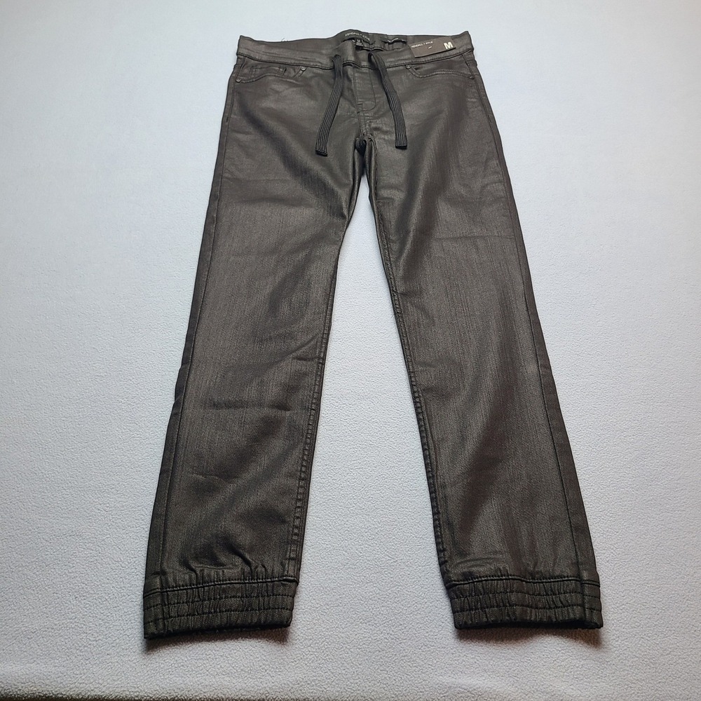 Kendall + Kylie Coated Jogger Pants Womens Medium Black New Metallic Denim Slim